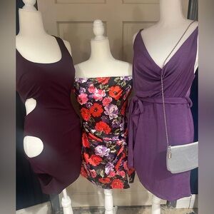 Elegant Purple and Floral Women's Dresses M/L